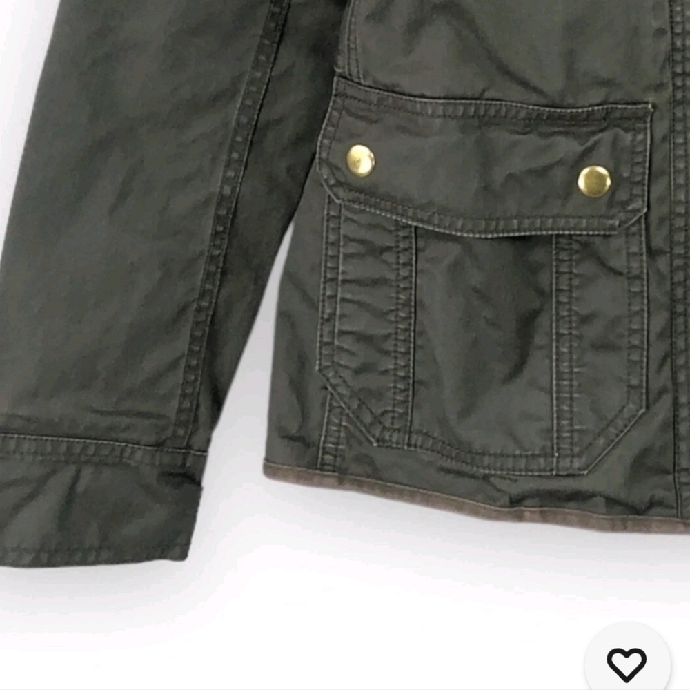 J. Crew Jacket Women's GreenDark Moss Downtown Field ZipSnaps Wax Shell Sz SMALL - Picture 3 of 10